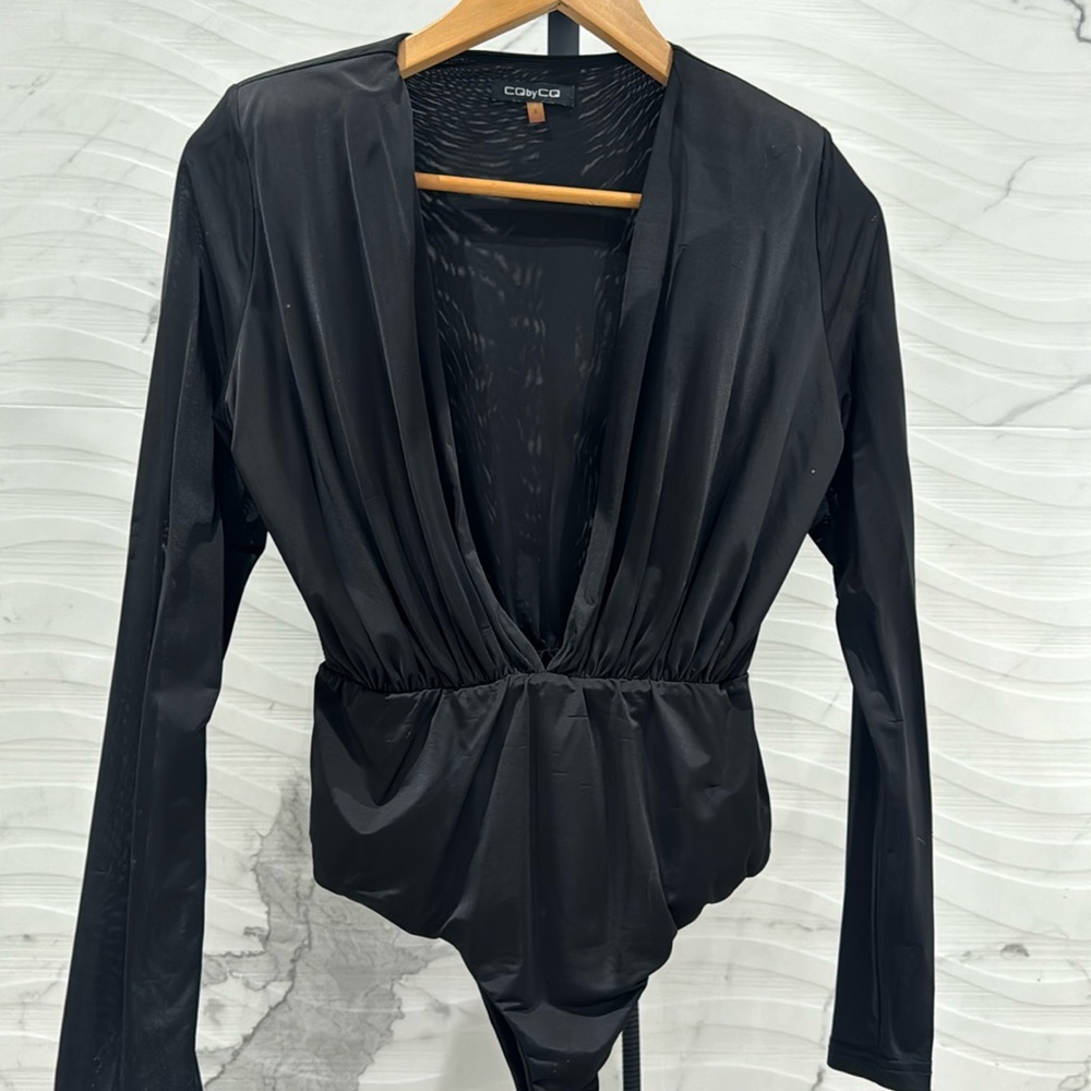 Black silk bodysuit long sleeve in Small.